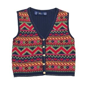 Vintage‎ Liz Claiborne womens sweater vest~Button-Up~Embroidery~Sz S